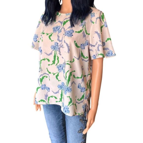 Prabal Gurung Cream Brushstroke Floral Blouse Top - Picture 8 of 8